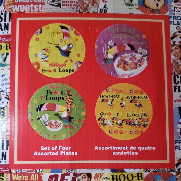 Kellogg's Retro Cereal Luncheon / Salad Plates - Set of 4 - Fruit Loops - Picture 3 of 12